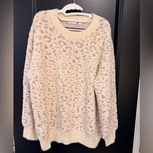 Cozy Cream Leopard-Print Fuzzy Sweater